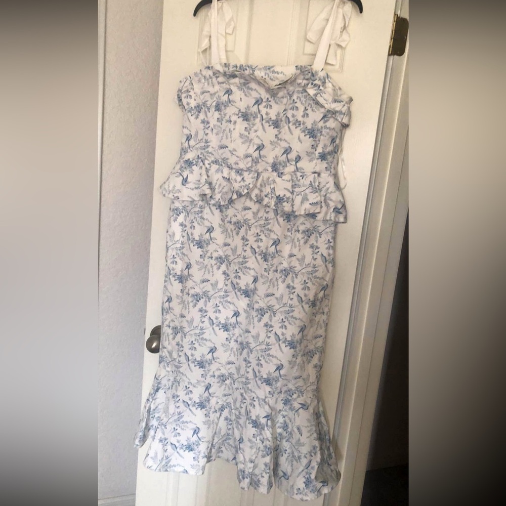 Floral Ruffle Dress in Blue and White Antonio Melani